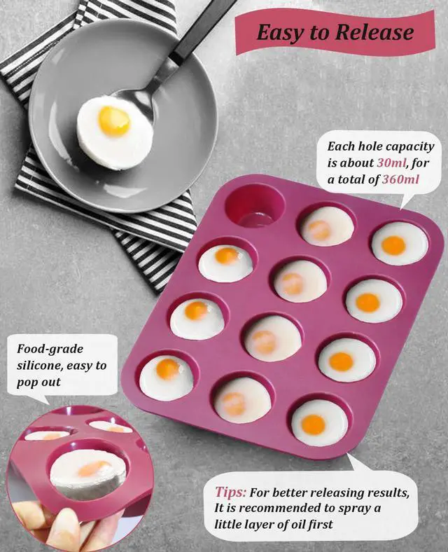 Alt view image 4 of 7 - Silicone Muffin Pan, 12-Cup Cupcake Pan with Silicone Pastry Brush for Mini Egg Muffin, Keto Diet, BPA Free, Dark Red