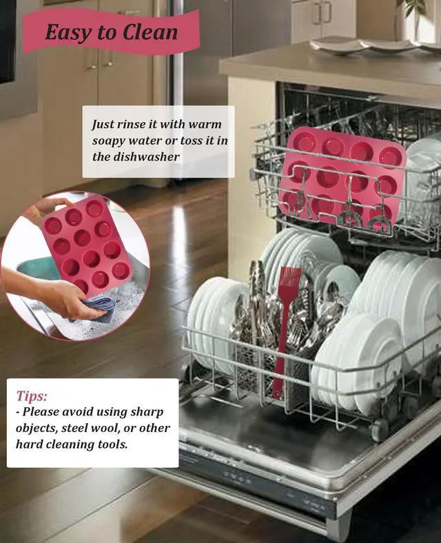 Alt view image 6 of 7 - Silicone Muffin Pan, 12-Cup Cupcake Pan with Silicone Pastry Brush for Mini Egg Muffin, Keto Diet, BPA Free, Dark Red