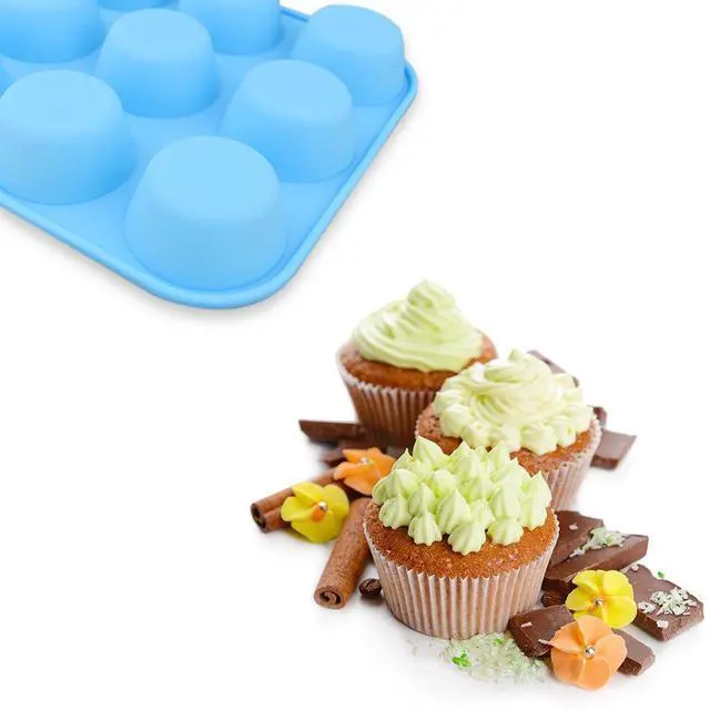 Alt view image 4 of 5 - 12-Cup Silicone Muffin Pan, Pack of 2 Non-Stick Muffin Molds, Baking Pan for Cupcake, Tarts, Egg Bites-Blue