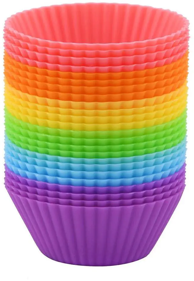 Main image of 2 Inch Mini Size Silicone Baking Cups Muffin Cups, Reusable and Nonstick Mini Cupcake Liners, Chocolate Holders Truffle Cups, 24 Pack, 6 Vibrant Colors, Round