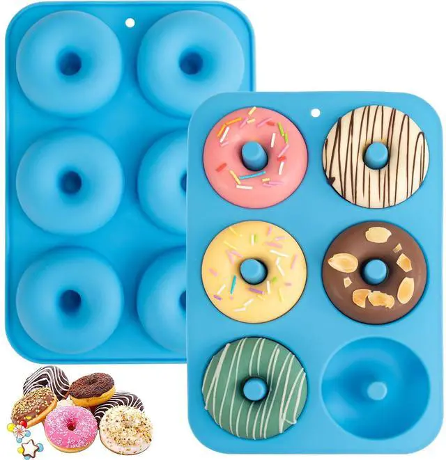 Main image of Non-Stick Silicone Donut Pan Set of 2, BPA-Free, Easy Release(Blue)