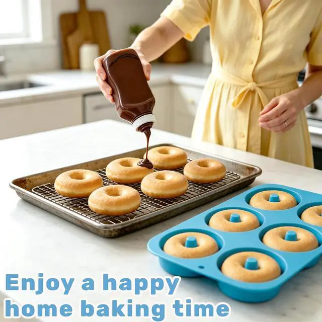 Alt view image 4 of 6 - Non-Stick Silicone Donut Pan Set of 2, BPA-Free, Easy Release(Blue)