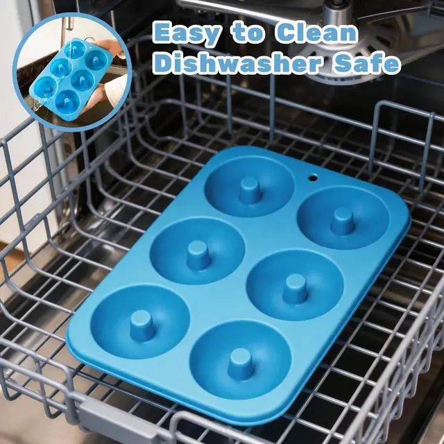 Alt view image 5 of 6 - Non-Stick Silicone Donut Pan Set of 2, BPA-Free, Easy Release(Blue)