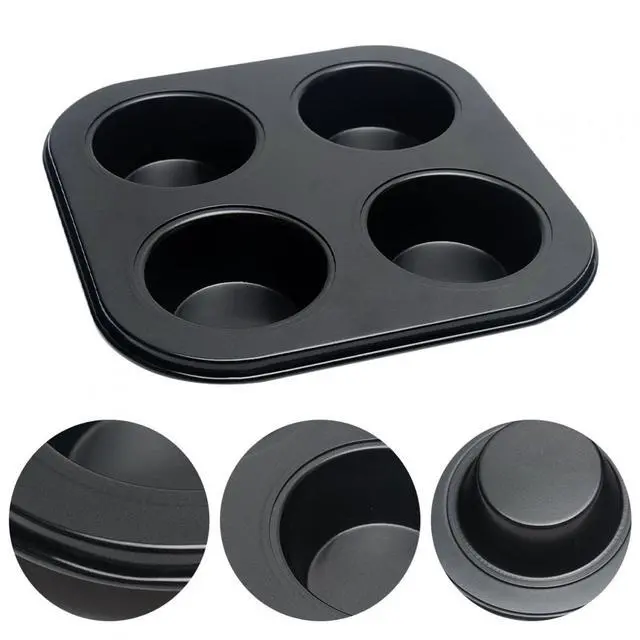 Main image of 4 Cup Muffin Pan Mold - Non-Stick Cupcake Baking Tray/Tin - Carbon Steel Cake Mould For home, cafe bar and restaurant (Black)
