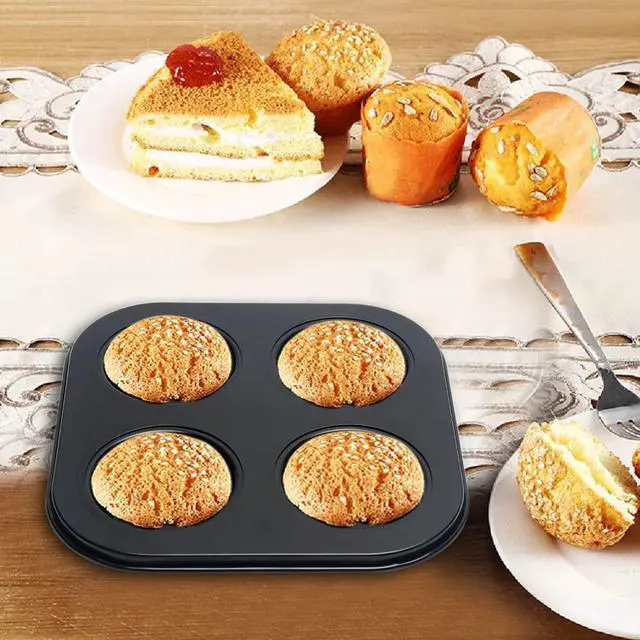 Alt view image 2 of 7 - 4 Cup Muffin Pan Mold - Non-Stick Cupcake Baking Tray/Tin - Carbon Steel Cake Mould For home, cafe bar and restaurant (Black)