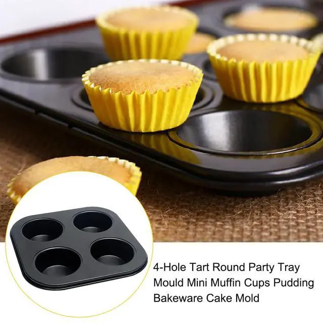 Alt view image 3 of 4 - 4-Hole Muffin Pan, Bakeware Non-stick Cupcake Baking Pan Mini Pie Pans, Heavy Duty Carbon Steel Muffin Tray Standard Baking Mold Pan for Oven Baking