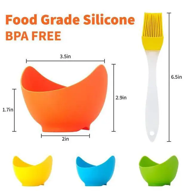 Alt view image 2 of 5 - 4 Pack Egg Poacher, BPA Free Silicone Egg Poachers, Egg Cups for Air Fryer, Thickened Stable Egg Cooker with Extra Oil Brush