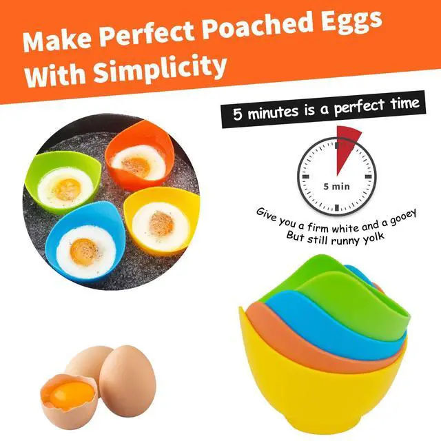 Alt view image 4 of 5 - 4 Pack Egg Poacher, BPA Free Silicone Egg Poachers, Egg Cups for Air Fryer, Thickened Stable Egg Cooker with Extra Oil Brush
