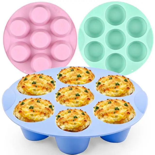 Main image of Silicone Egg Bite Molds 3Pc Air Fryer Muffin Pan Air Fryer Egg Mold Silicone Cupcake Molds for Airfryer Nonstick Silicones Mini Muffin Mold for Eggs Bite Hamburger Bun Tart Bread Cupcake