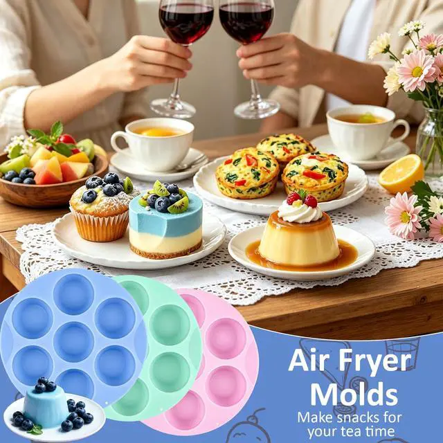 Alt view image 4 of 7 - Silicone Egg Bite Molds 3Pc Air Fryer Muffin Pan Air Fryer Egg Mold Silicone Cupcake Molds for Airfryer Nonstick Silicones Mini Muffin Mold for Eggs Bite Hamburger Bun Tart Bread Cupcake