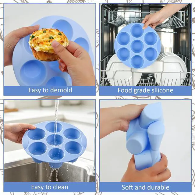 Alt view image 7 of 7 - Silicone Egg Bite Molds 3Pc Air Fryer Muffin Pan Air Fryer Egg Mold Silicone Cupcake Molds for Airfryer Nonstick Silicones Mini Muffin Mold for Eggs Bite Hamburger Bun Tart Bread Cupcake
