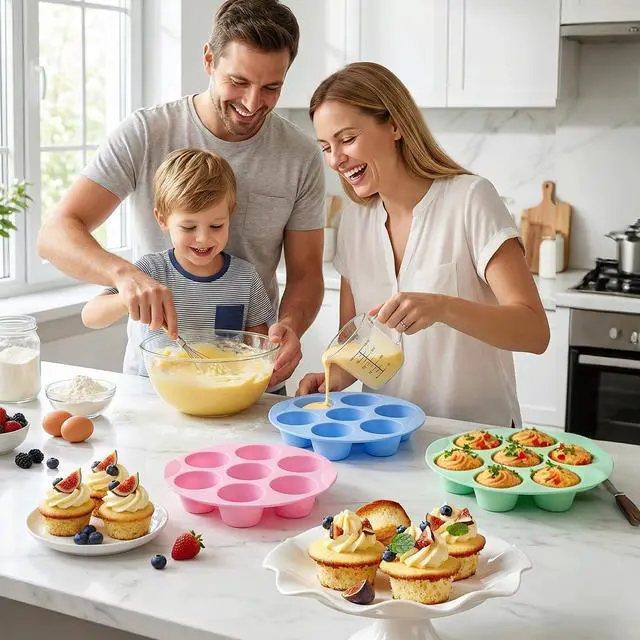 Alt view image 6 of 7 - Silicone Egg Bite Molds 3Pc Air Fryer Muffin Pan Air Fryer Egg Mold Silicone Cupcake Molds for Airfryer Nonstick Silicones Mini Muffin Mold for Eggs Bite Hamburger Bun Tart Bread Cupcake