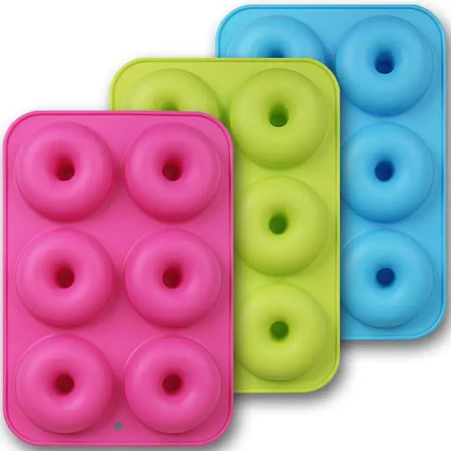 Main image of Silicone Donut Molds, 3-Pack of Non-Stick Food Grade Silicone Pans for Donut Baking Green,Pink,Blue