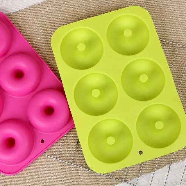 Alt view image 3 of 6 - Silicone Donut Molds, 3-Pack of Non-Stick Food Grade Silicone Pans for Donut Baking Green,Pink,Blue