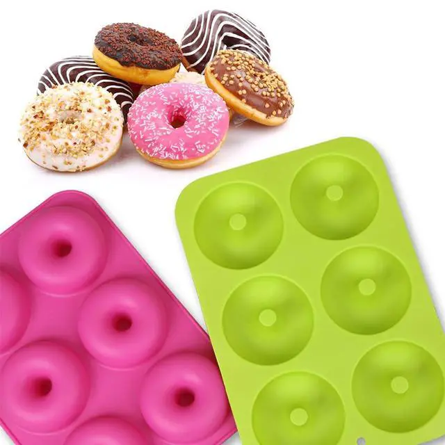 Alt view image 5 of 6 - Silicone Donut Molds, 3-Pack of Non-Stick Food Grade Silicone Pans for Donut Baking Green,Pink,Blue
