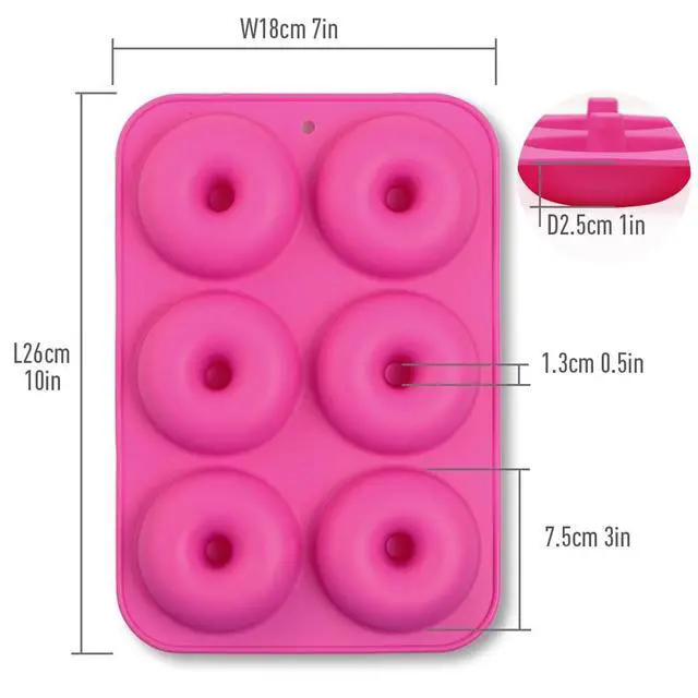 Alt view image 6 of 6 - Silicone Donut Molds, 3-Pack of Non-Stick Food Grade Silicone Pans for Donut Baking Green,Pink,Blue