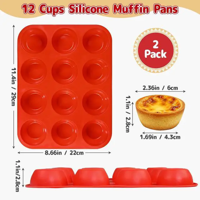 Alt view image 3 of 6 - Silicone Muffin Pan for Baking 12 Cups, Egg Bites Silicone Mold 2 Pack