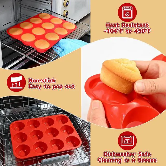 Alt view image 5 of 6 - Silicone Muffin Pan for Baking 12 Cups, Egg Bites Silicone Mold 2 Pack