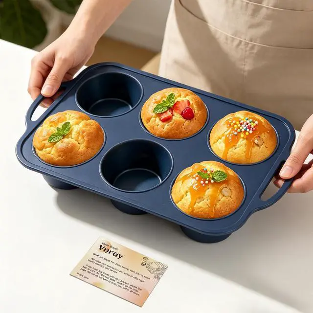Main image of Jumbo Silicone Muffin Pan with Frame, Non Stick Large Cupcake Baking Tin
