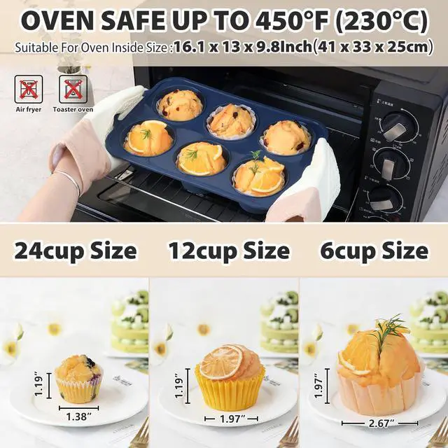 Alt view image 3 of 7 - Jumbo Silicone Muffin Pan with Frame, Non Stick Large Cupcake Baking Tin