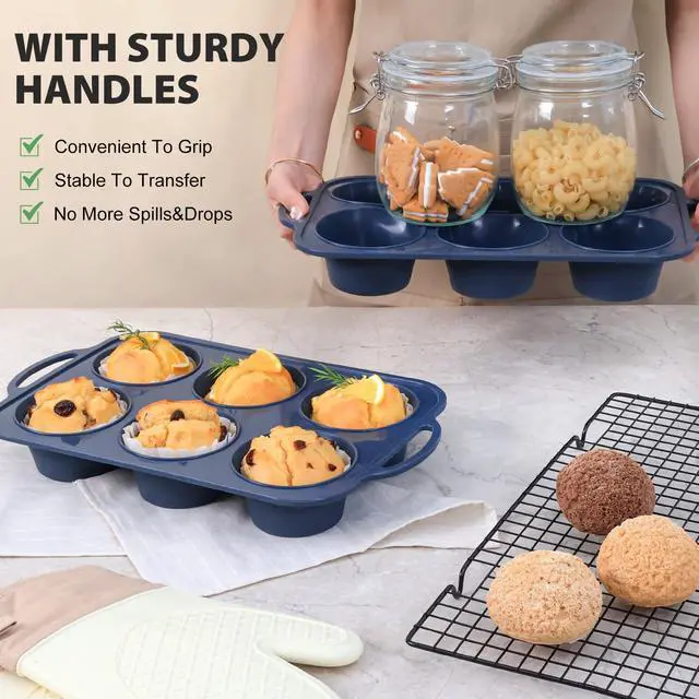 Alt view image 5 of 7 - Jumbo Silicone Muffin Pan with Frame, Non Stick Large Cupcake Baking Tin