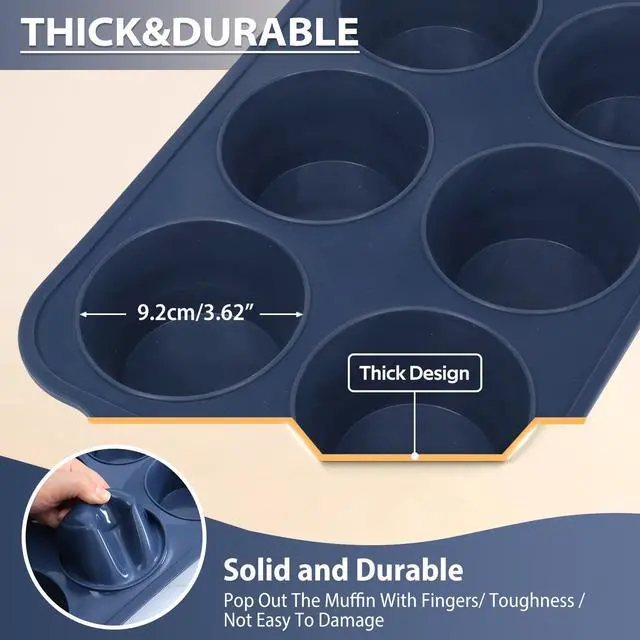 Alt view image 6 of 7 - Jumbo Silicone Muffin Pan with Frame, Non Stick Large Cupcake Baking Tin