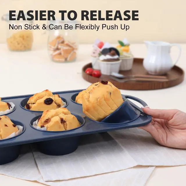 Alt view image 7 of 7 - Jumbo Silicone Muffin Pan with Frame, Non Stick Large Cupcake Baking Tin