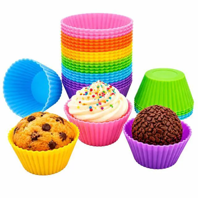 Main image of Mini Silicone Muffin Cups, 24 Pack Reusable Cupcake Molds, Plum Blossom