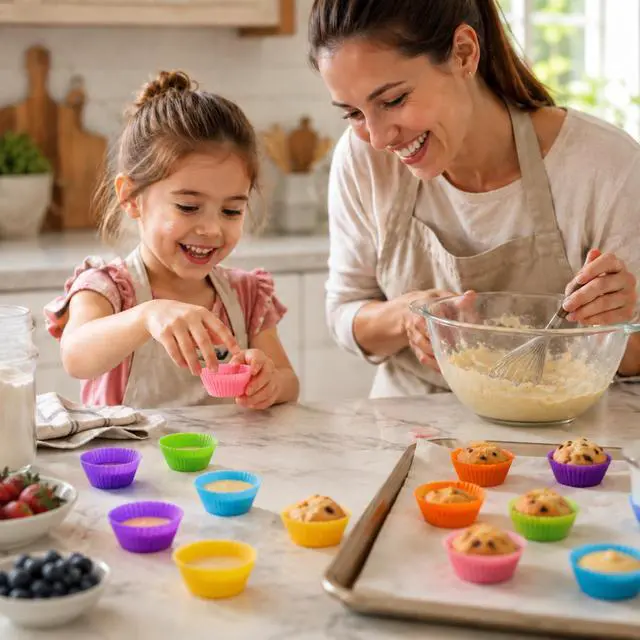 Alt view image 7 of 7 - Mini Silicone Muffin Cups, 24 Pack Reusable Cupcake Molds, Plum Blossom