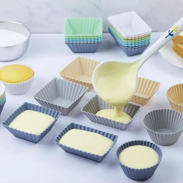 Alt view image 3 of 6 - 12-Pack Silicone Cupcake Liners, Reusable Muffin Cups Round, Square & Rectangle Baking Cups, Non-Stick, Easy to Clean, Bento Box Accessories, Lunch Box Dividers for Kids