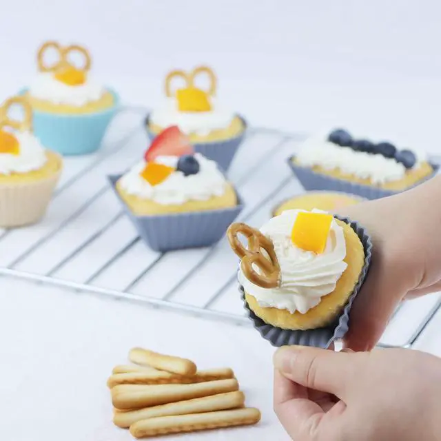 Alt view image 4 of 6 - 12-Pack Silicone Cupcake Liners, Reusable Muffin Cups Round, Square & Rectangle Baking Cups, Non-Stick, Easy to Clean, Bento Box Accessories, Lunch Box Dividers for Kids