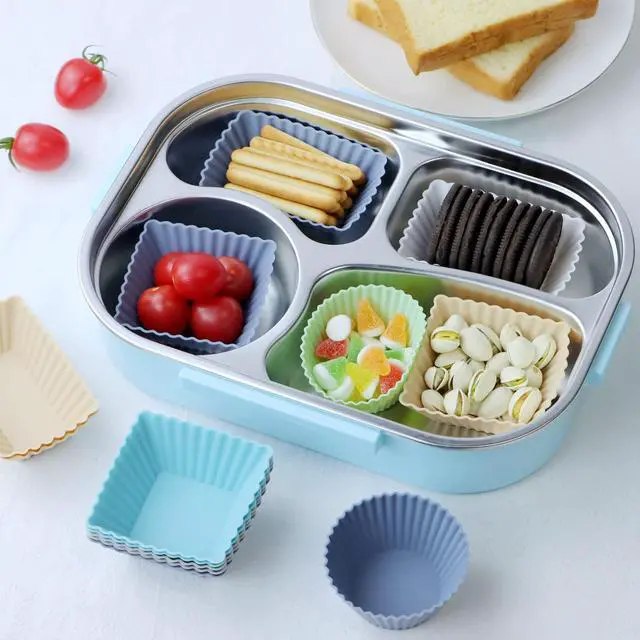 Alt view image 5 of 6 - 12-Pack Silicone Cupcake Liners, Reusable Muffin Cups Round, Square & Rectangle Baking Cups, Non-Stick, Easy to Clean, Bento Box Accessories, Lunch Box Dividers for Kids