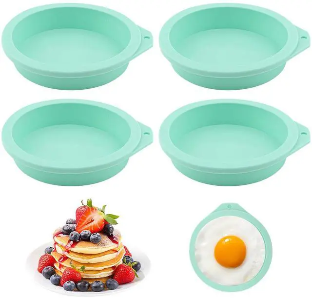 Main image of 4 Pcs Air Fryer Egg Molds, Silicone Non-Stick Muffin and Toast Maker, 4 Inch Air Fryer Muffin Pans for Burger Buns, Pancakes, Air Fryer Accessories (Green)