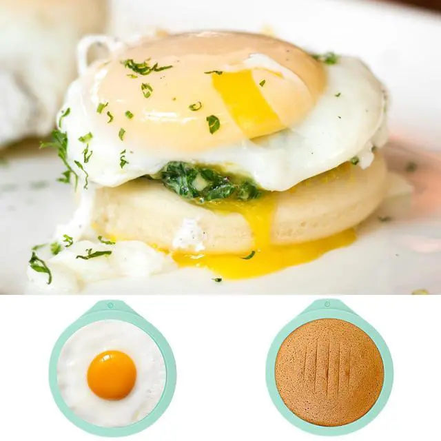 Alt view image 4 of 7 - 4 Pcs Air Fryer Egg Molds, Silicone Non-Stick Muffin and Toast Maker, 4 Inch Air Fryer Muffin Pans for Burger Buns, Pancakes, Air Fryer Accessories (Green)