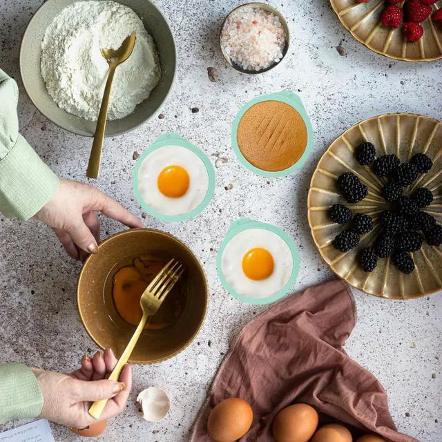 Alt view image 6 of 7 - 4 Pcs Air Fryer Egg Molds, Silicone Non-Stick Muffin and Toast Maker, 4 Inch Air Fryer Muffin Pans for Burger Buns, Pancakes, Air Fryer Accessories (Green)