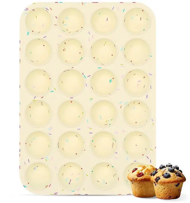 Main image of Silicone Mini Muffin Pan for Baking, Cupcake Egg Bites Silicone Mold 24 Cup Mini Size, Oven Safe BPA Free