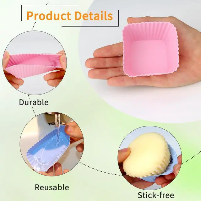 Alt view image 2 of 7 - 24 pcs Silicone Cupcake Baking Cups Dulinkas Reusable Cupcake Liners Non-Stick Baking Muffin Liners Mold Pastry Cake Molds 3 Shapes Multicolor for Lunch Box Dividers