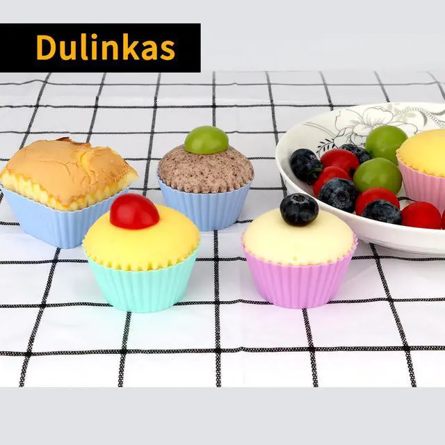 Alt view image 4 of 7 - 24 pcs Silicone Cupcake Baking Cups Dulinkas Reusable Cupcake Liners Non-Stick Baking Muffin Liners Mold Pastry Cake Molds 3 Shapes Multicolor for Lunch Box Dividers