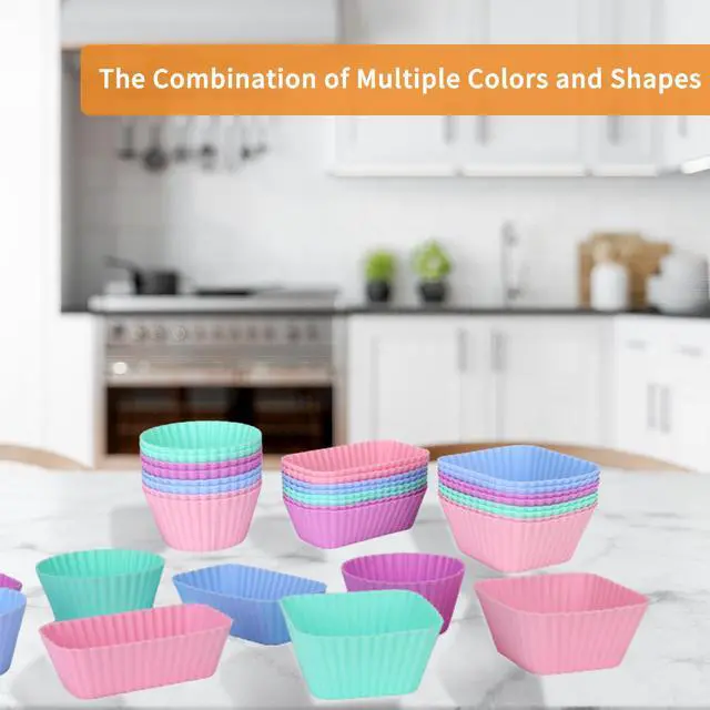 Alt view image 7 of 7 - 24 pcs Silicone Cupcake Baking Cups Dulinkas Reusable Cupcake Liners Non-Stick Baking Muffin Liners Mold Pastry Cake Molds 3 Shapes Multicolor for Lunch Box Dividers