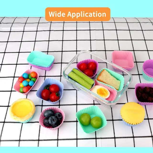 Alt view image 6 of 7 - 24 pcs Silicone Cupcake Baking Cups Dulinkas Reusable Cupcake Liners Non-Stick Baking Muffin Liners Mold Pastry Cake Molds 3 Shapes Multicolor for Lunch Box Dividers