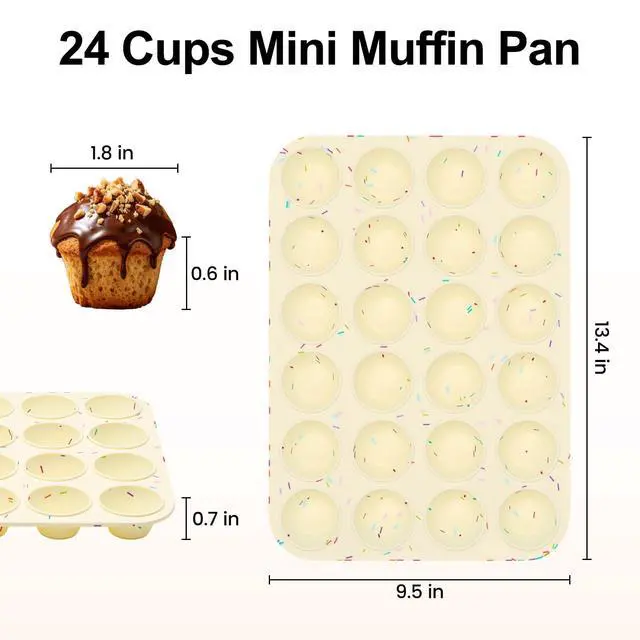 Alt view image 2 of 7 - Silicone Mini Muffin Pan for Baking, Cupcake Egg Bites Silicone Mold 24 Cup Mini Size, Oven Safe BPA Free