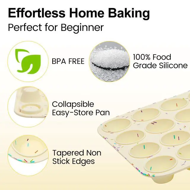 Alt view image 3 of 7 - Silicone Mini Muffin Pan for Baking, Cupcake Egg Bites Silicone Mold 24 Cup Mini Size, Oven Safe BPA Free