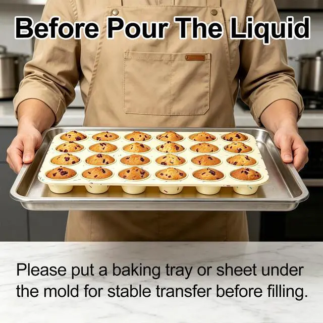 Alt view image 4 of 7 - Silicone Mini Muffin Pan for Baking, Cupcake Egg Bites Silicone Mold 24 Cup Mini Size, Oven Safe BPA Free