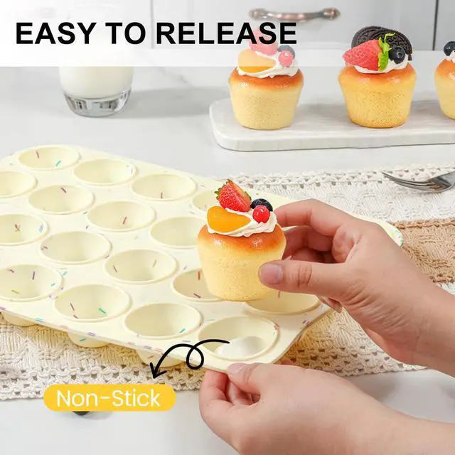 Alt view image 5 of 7 - Silicone Mini Muffin Pan for Baking, Cupcake Egg Bites Silicone Mold 24 Cup Mini Size, Oven Safe BPA Free