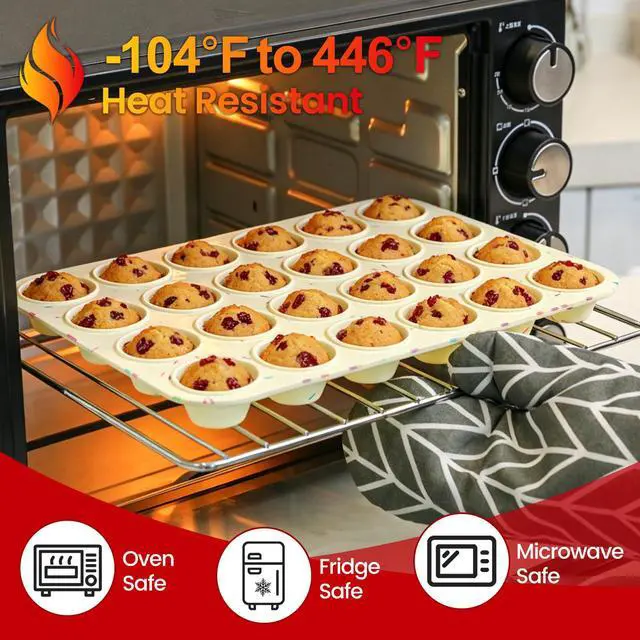 Alt view image 7 of 7 - Silicone Mini Muffin Pan for Baking, Cupcake Egg Bites Silicone Mold 24 Cup Mini Size, Oven Safe BPA Free