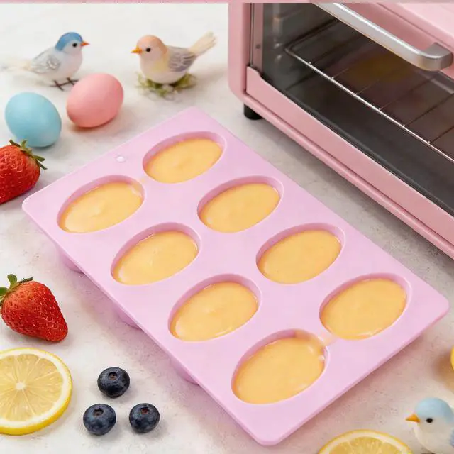 Alt view image 4 of 7 - 8-Cavity Easter Egg Shape Silicone Molds, Baking Supplies for DIY Cake Decoration, Chocolate, Candy, Jello, Pastry, Muffin, Bread (Purple)