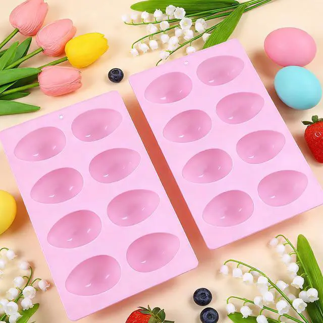 Alt view image 5 of 7 - 8-Cavity Easter Egg Shape Silicone Molds, Baking Supplies for DIY Cake Decoration, Chocolate, Candy, Jello, Pastry, Muffin, Bread (Purple)