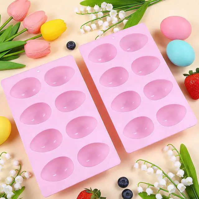 Alt view image 7 of 7 - 8-Cavity Easter Egg Shape Silicone Molds, Baking Supplies for DIY Cake Decoration, Chocolate, Candy, Jello, Pastry, Muffin, Bread (Purple)
