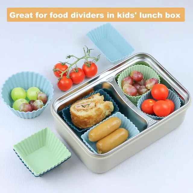Alt view image 5 of 7 - 24Pack Silicone Muffin Cups, Reusable Cupcake Liners Molds for Baking, 3 Shapes Lunch Box Bento Dividers-Round, Square, and Rectangular (Neutral Colors, Regular Size)