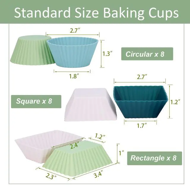 Alt view image 6 of 7 - 24Pack Silicone Muffin Cups, Reusable Cupcake Liners Molds for Baking, 3 Shapes Lunch Box Bento Dividers-Round, Square, and Rectangular (Neutral Colors, Regular Size)